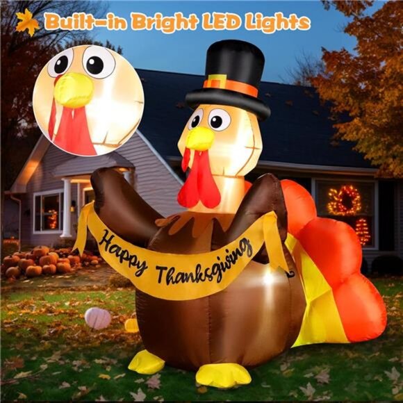 Thanksgiving Inflatables Turkey Outdoor Decorations with Built-in LED - Picture 2 of 7